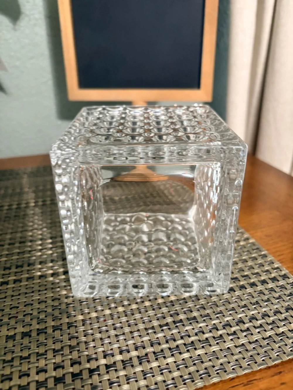 Rose Arr w LED Lights Solid Cube Glass Vase Mom Teacher Gift Decor